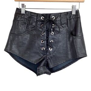 Lioness Shorts Size Small Black Faux Leather Lace-Up High-Waisted Hot Pants